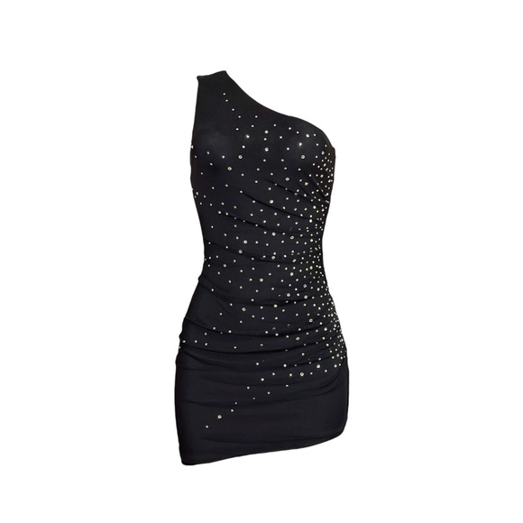 NBD Mila Crystal Embellished One Shoulder Mini Dress, Black, Small - Picture 6 of 14